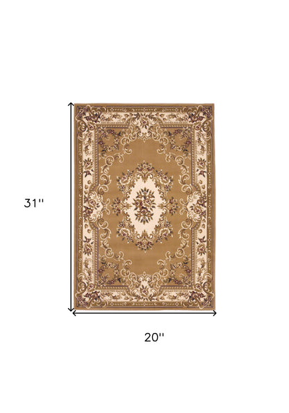 9' X 13' Beige and Ivory Area Rug