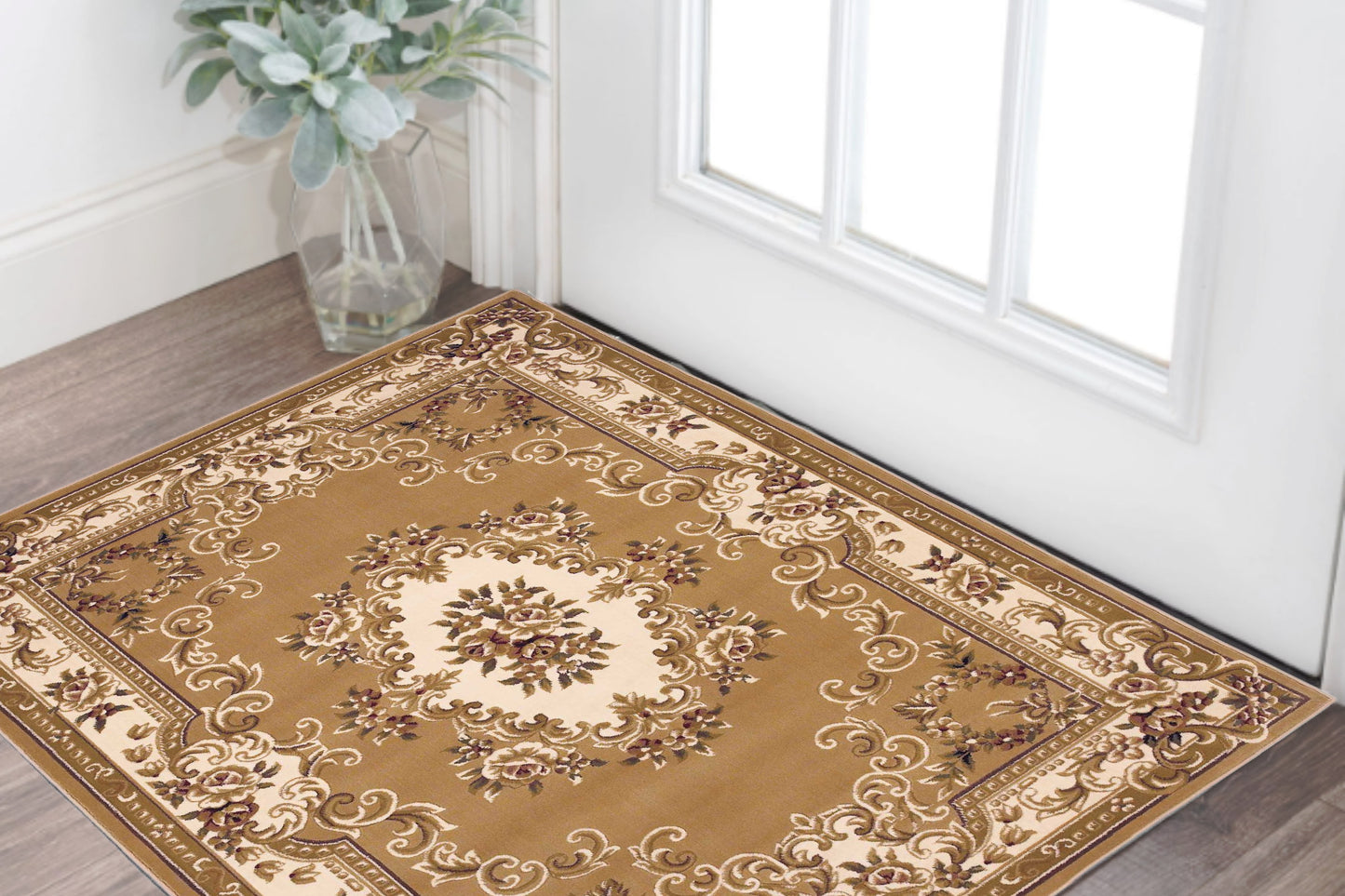 9' X 13' Beige and Ivory Area Rug