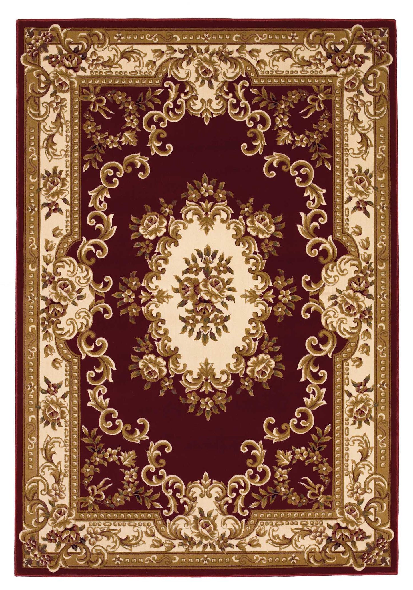 5' X 8' Red and Ivory Floral Bordered Area Rug