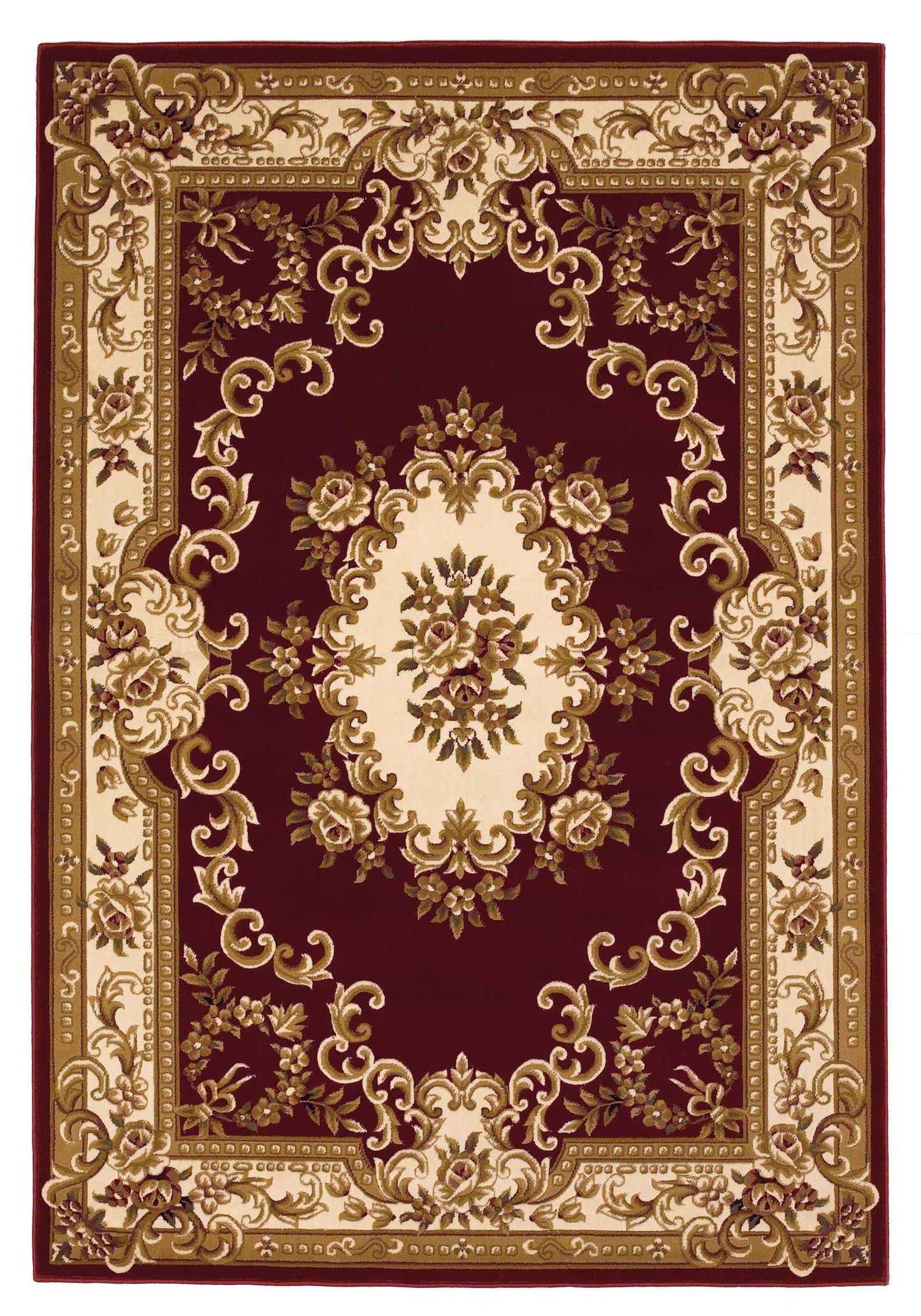 5' X 8' Red and Ivory Floral Bordered Area Rug