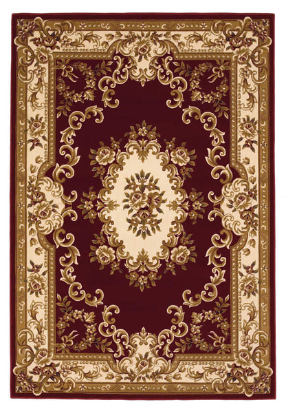 5' X 8' Red and Ivory Floral Bordered Area Rug