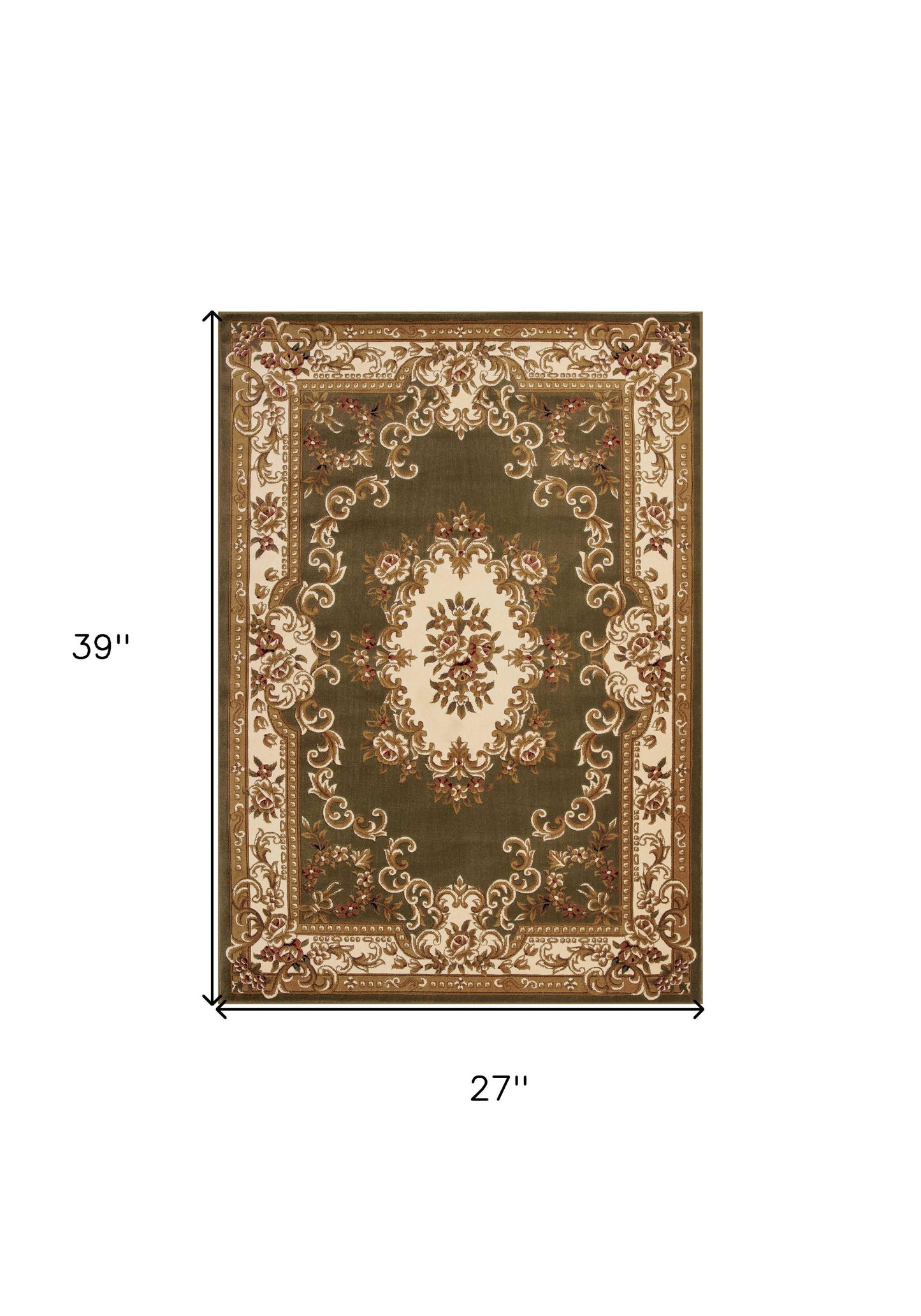 10' X 13' Green Ivory Machine Woven Hand Carved Floral Medallion Indoor Area Rug