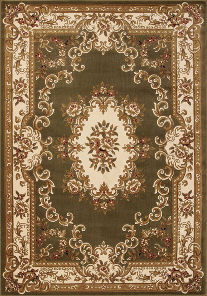 10' X 13' Green Ivory Machine Woven Hand Carved Floral Medallion Indoor Area Rug