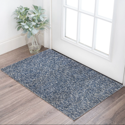 9' X 13' Polyester Indigo Or  Ivory  Heather Area Rug