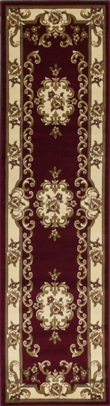 5' X 8' Red and Ivory Floral Bordered Area Rug