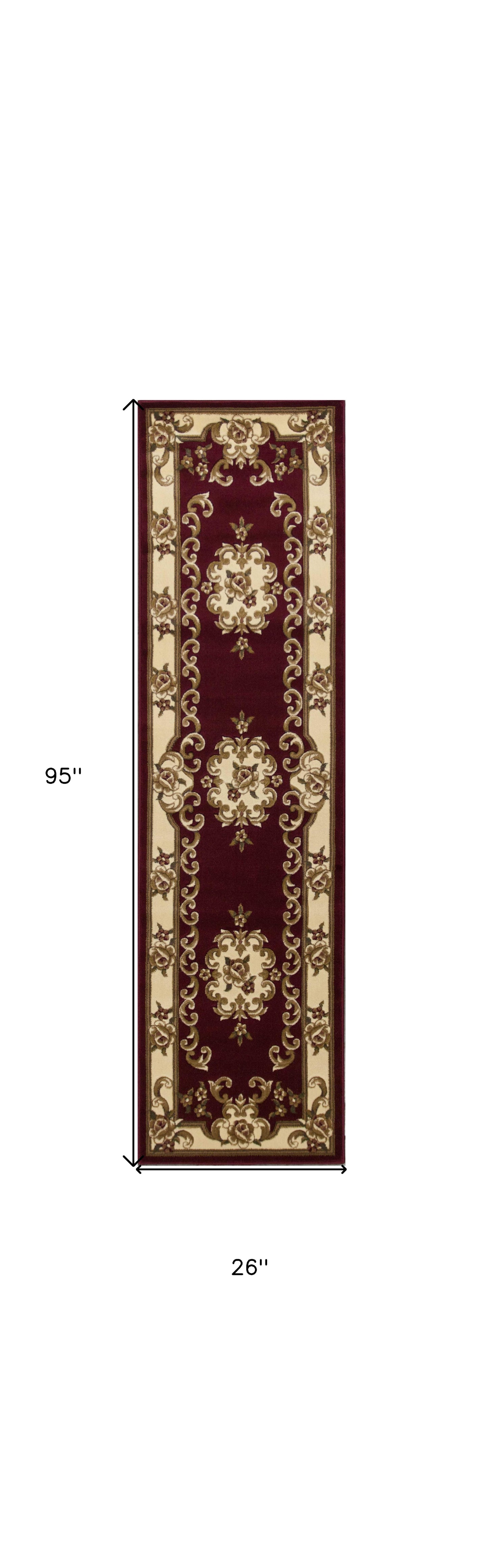 5' X 8' Red and Ivory Floral Bordered Area Rug