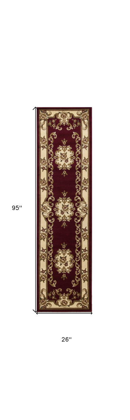 5' X 8' Red and Ivory Floral Bordered Area Rug