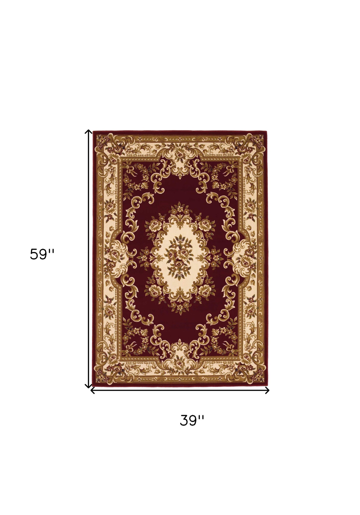 5' X 8' Red and Ivory Floral Bordered Area Rug