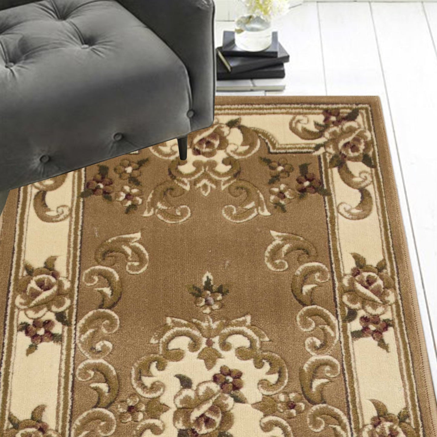 9' X 13' Beige and Ivory Area Rug