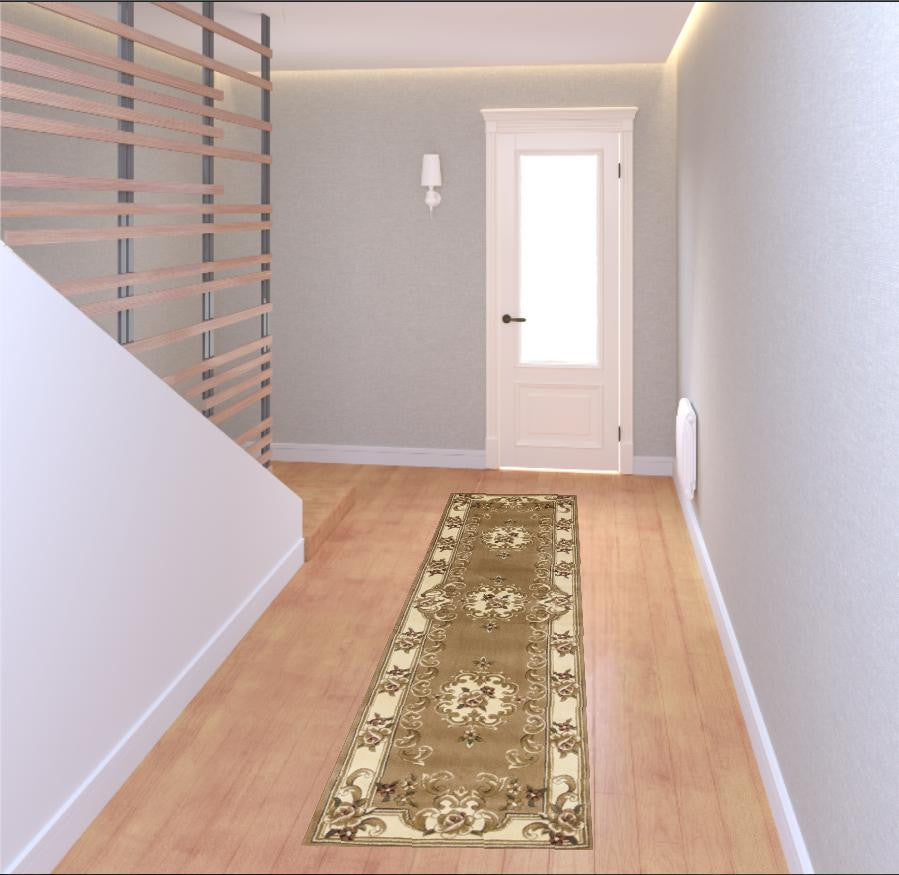 9' X 13' Beige and Ivory Area Rug