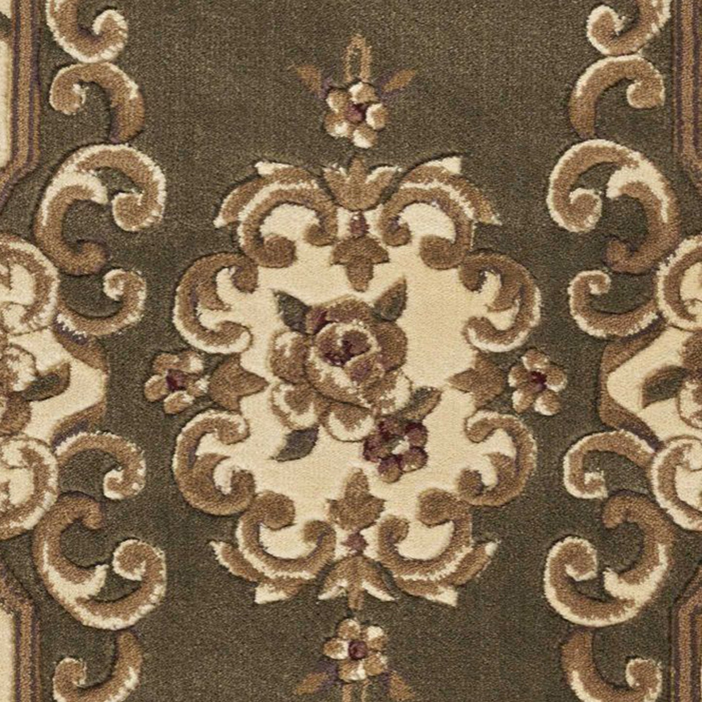 10' X 13' Green Ivory Machine Woven Hand Carved Floral Medallion Indoor Area Rug