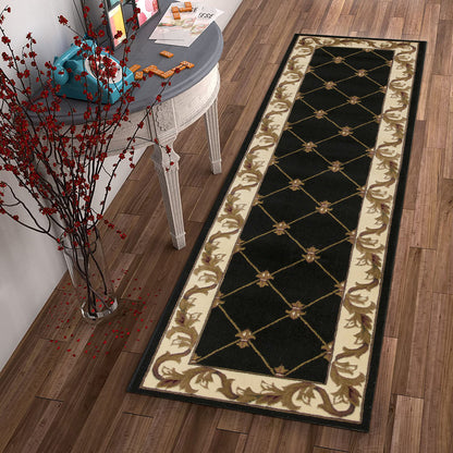 3' X 5' Black Machine Woven Hand Carved Fleur De Lis Indoor Area Rug