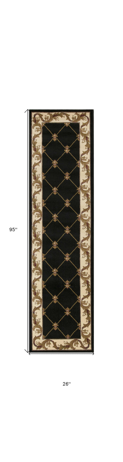 3' X 5' Black Machine Woven Hand Carved Fleur De Lis Indoor Area Rug