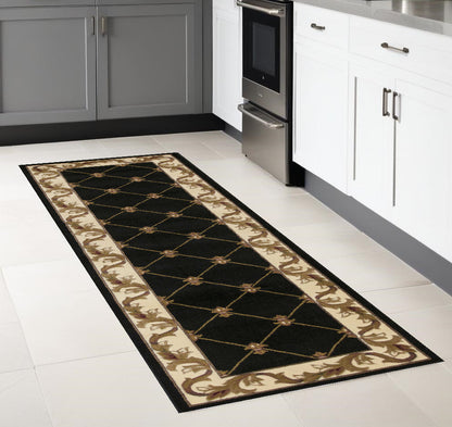 3' X 5' Black Machine Woven Hand Carved Fleur De Lis Indoor Area Rug