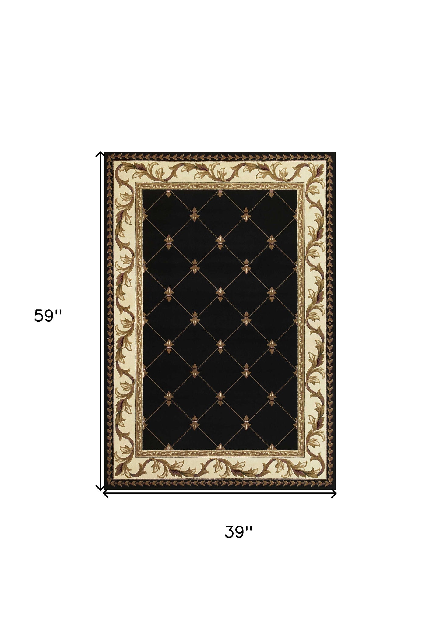 3' X 5' Black Machine Woven Hand Carved Fleur De Lis Indoor Area Rug