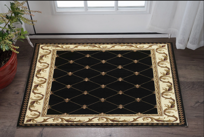 3' X 5' Black Machine Woven Hand Carved Fleur De Lis Indoor Area Rug