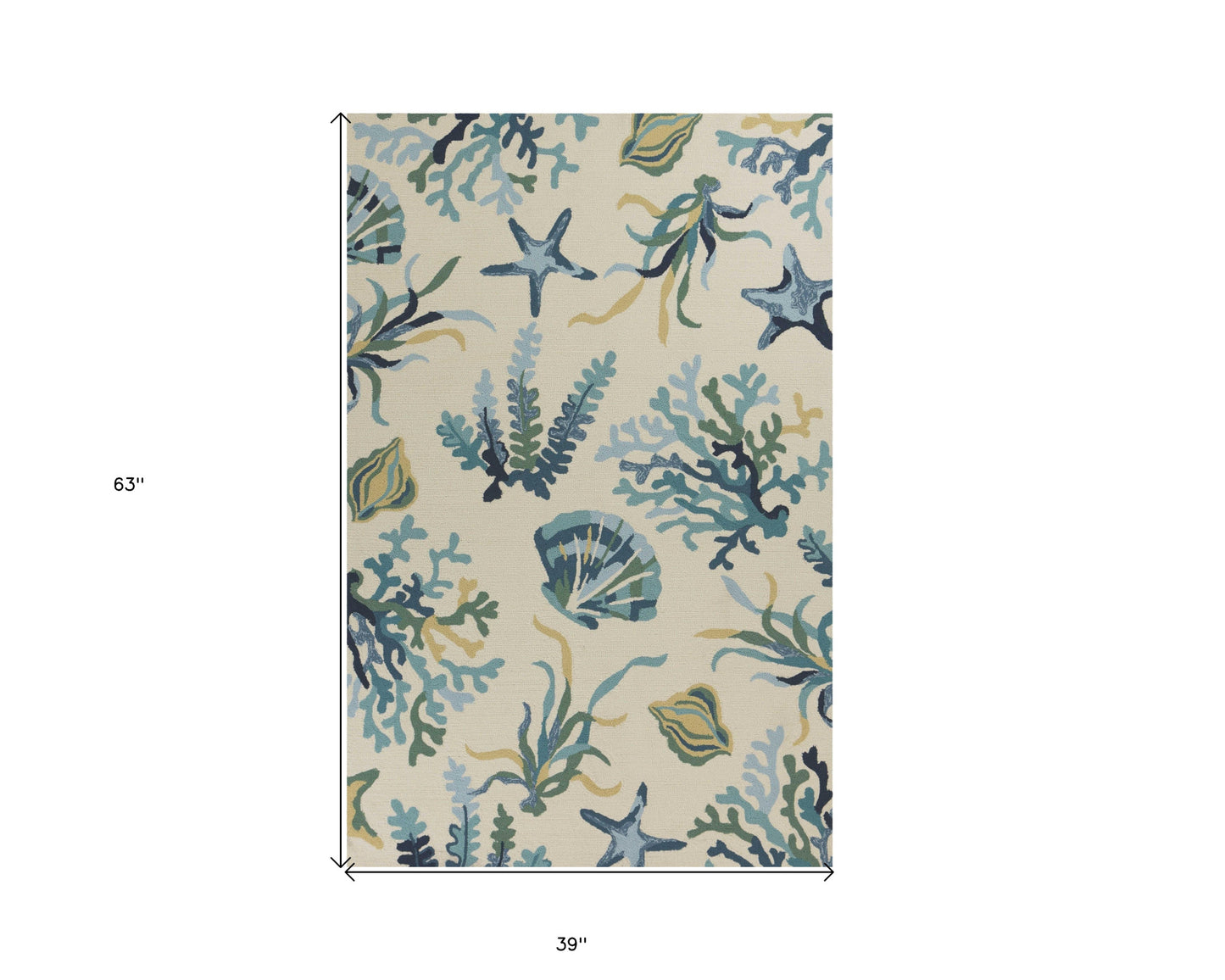 2' X 3' Ivory and Blue Seashell and Coral Hand Tufted Area Rug