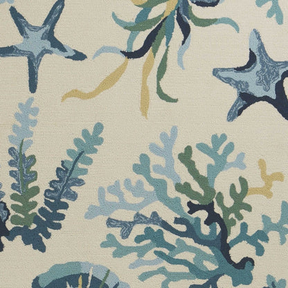 2' X 3' Ivory and Blue Seashell and Coral Hand Tufted Area Rug