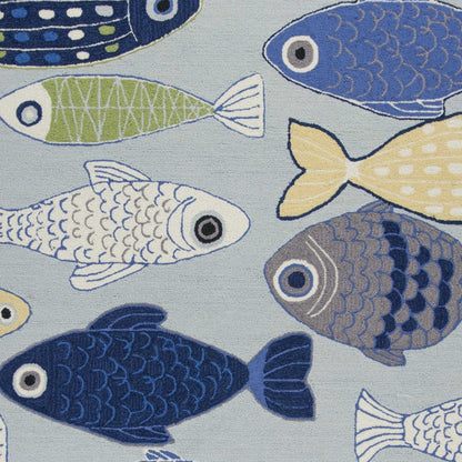 2' X 4' Blue and Ivory Fish Hand Tufted Area Rug