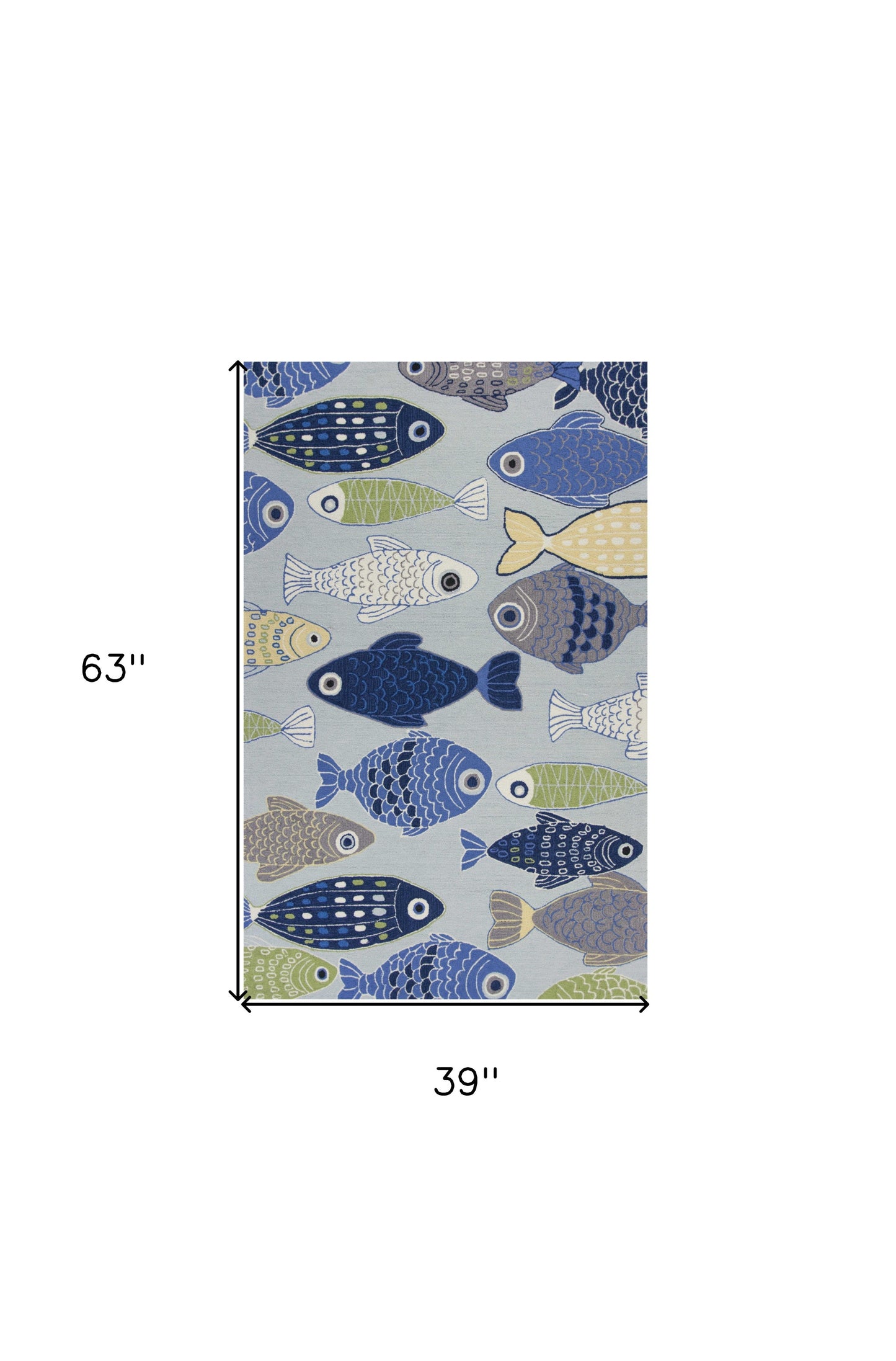 2' X 4' Blue and Ivory Fish Hand Tufted Area Rug