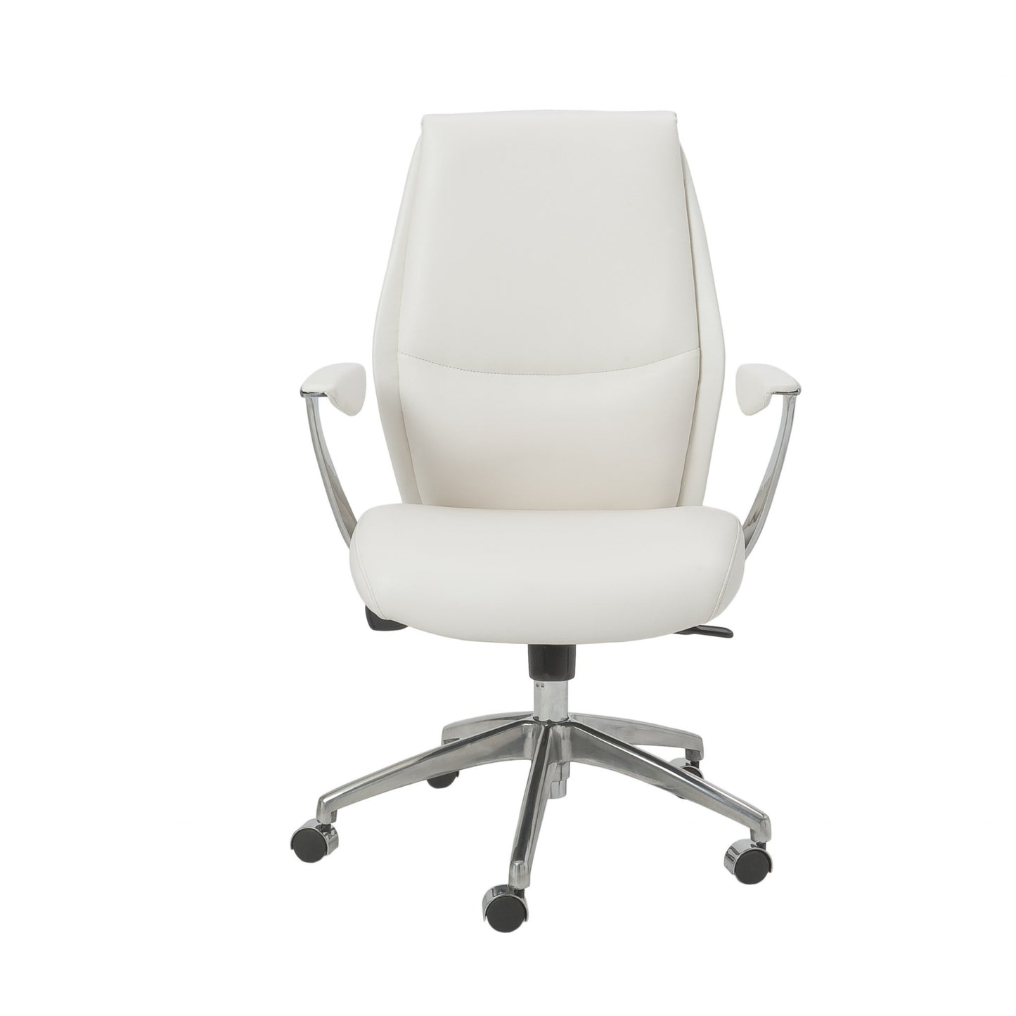 White and Silver Adjustable Swivel Faux Leather Rolling Executive Office Chair