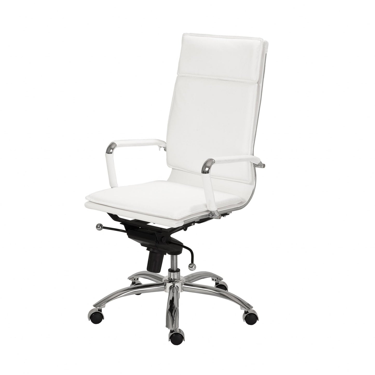 White and Silver Adjustable Swivel Faux Leather Rolling Executive Office Chair