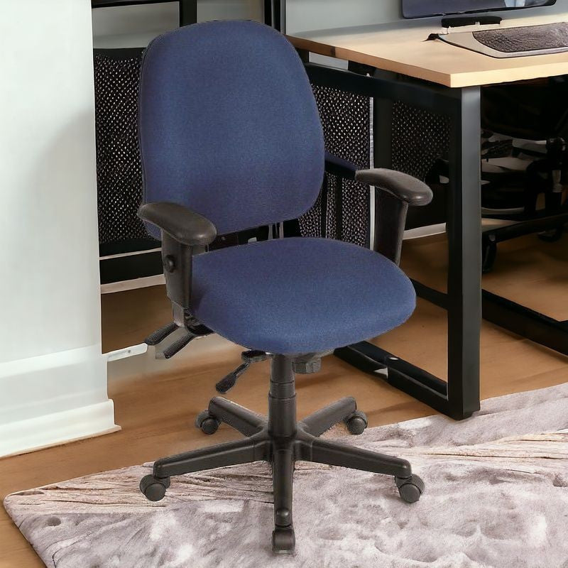 Navy Blue and Black Adjustable Swivel Fabric Rolling Office Chair