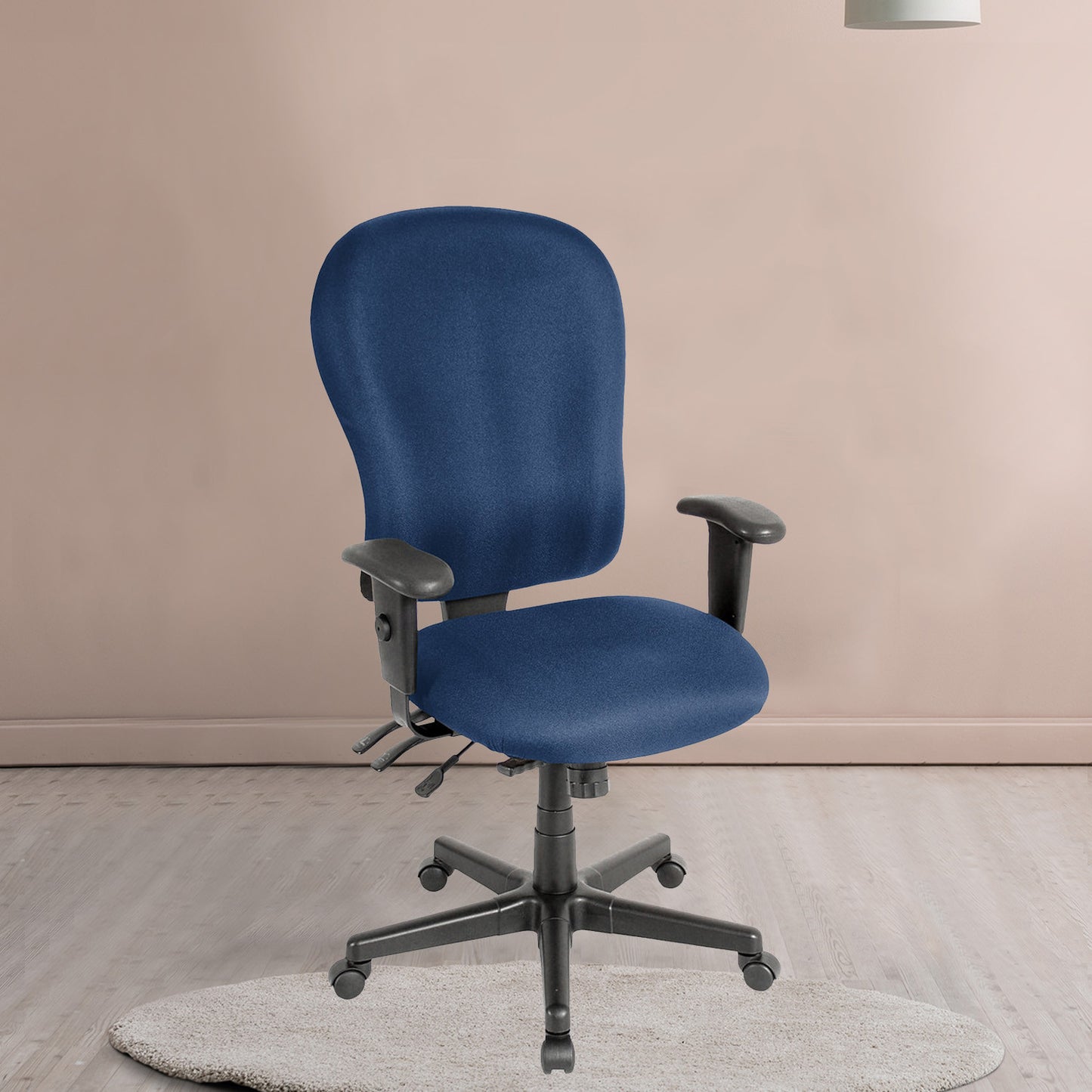 Navy Blue and Black Adjustable Swivel Fabric Rolling Office Chair