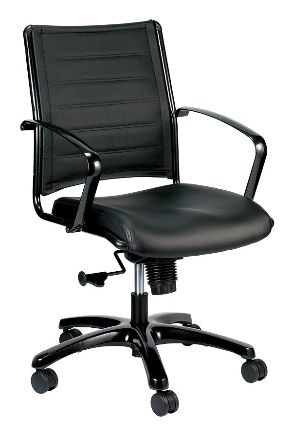 Black and Silver Adjustable Swivel Faux Leather Rolling Office Chair