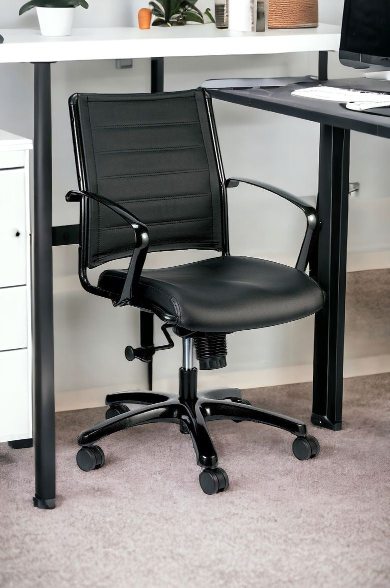 Black and Silver Adjustable Swivel Faux Leather Rolling Office Chair