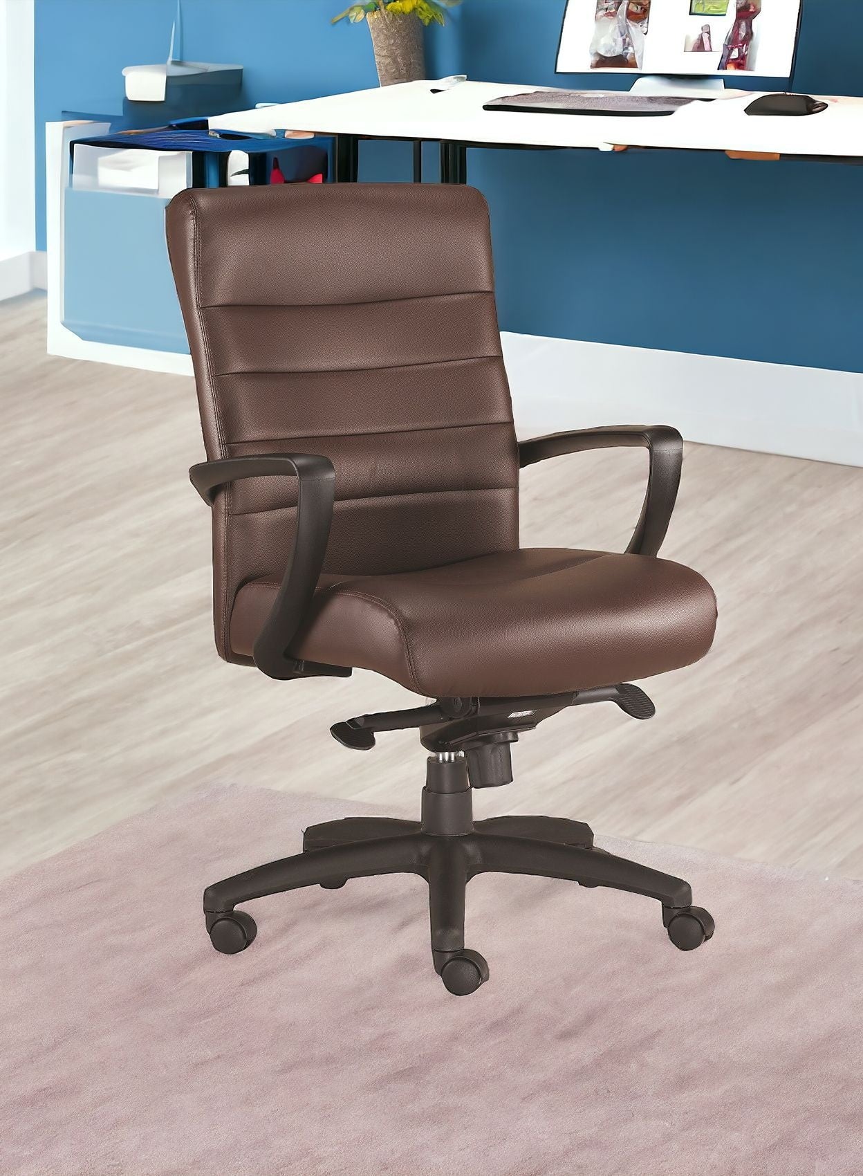 Brown and Black Adjustable Swivel Faux Leather Rolling Office Chair