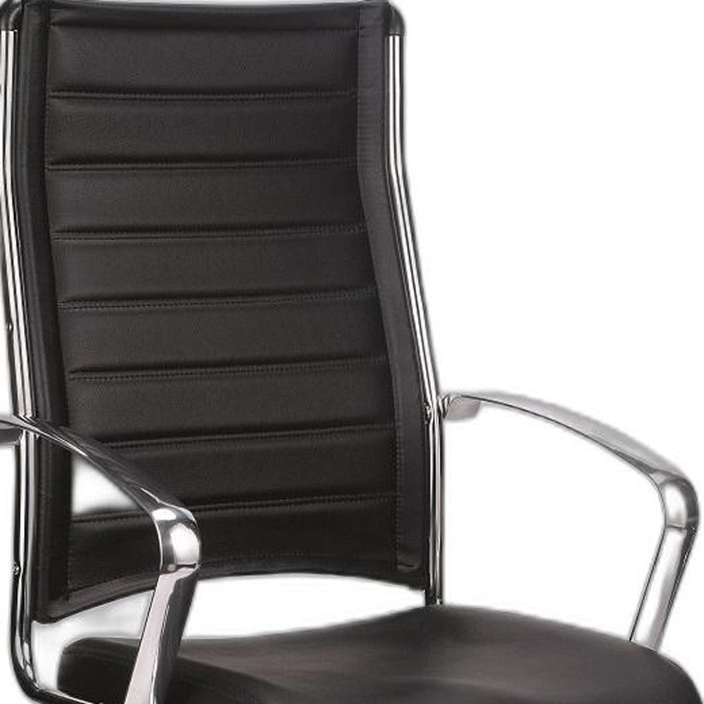 Black and Silver Adjustable Swivel Faux Leather Rolling Office Chair