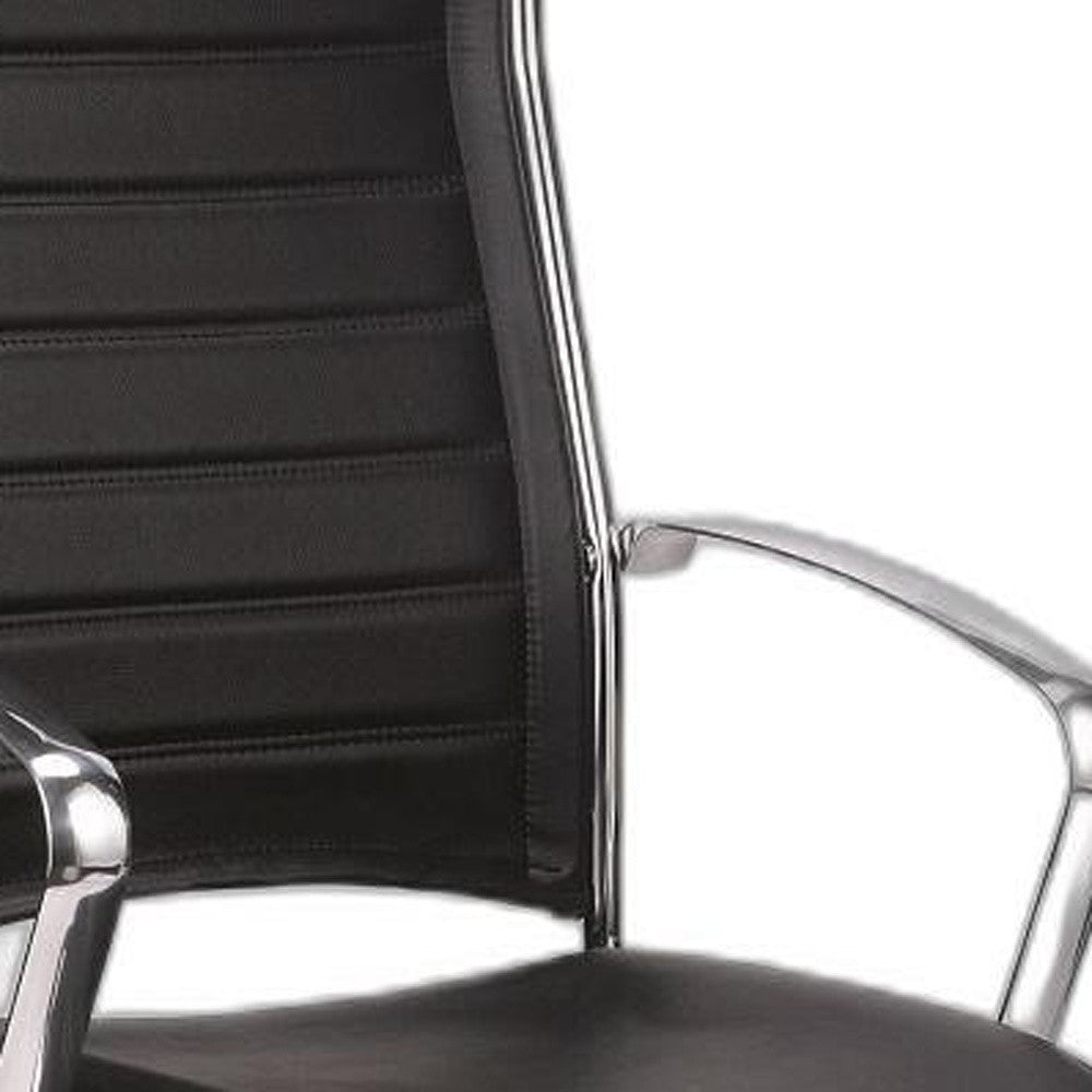 Black and Silver Adjustable Swivel Faux Leather Rolling Office Chair