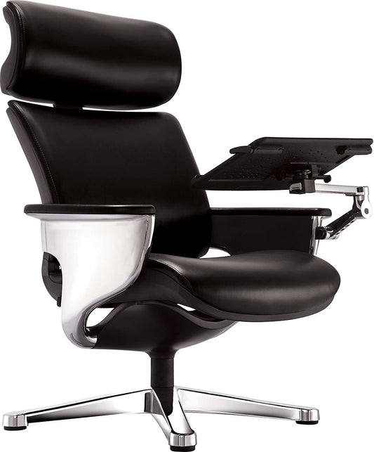 Black and Silver Swivel Faux Leather Executive Office Chair