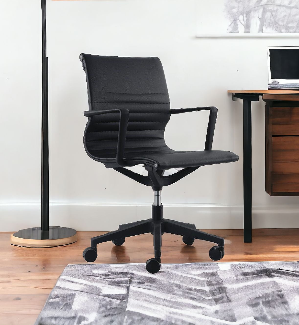 Black Adjustable Swivel Faux Leather Rolling Office Chair