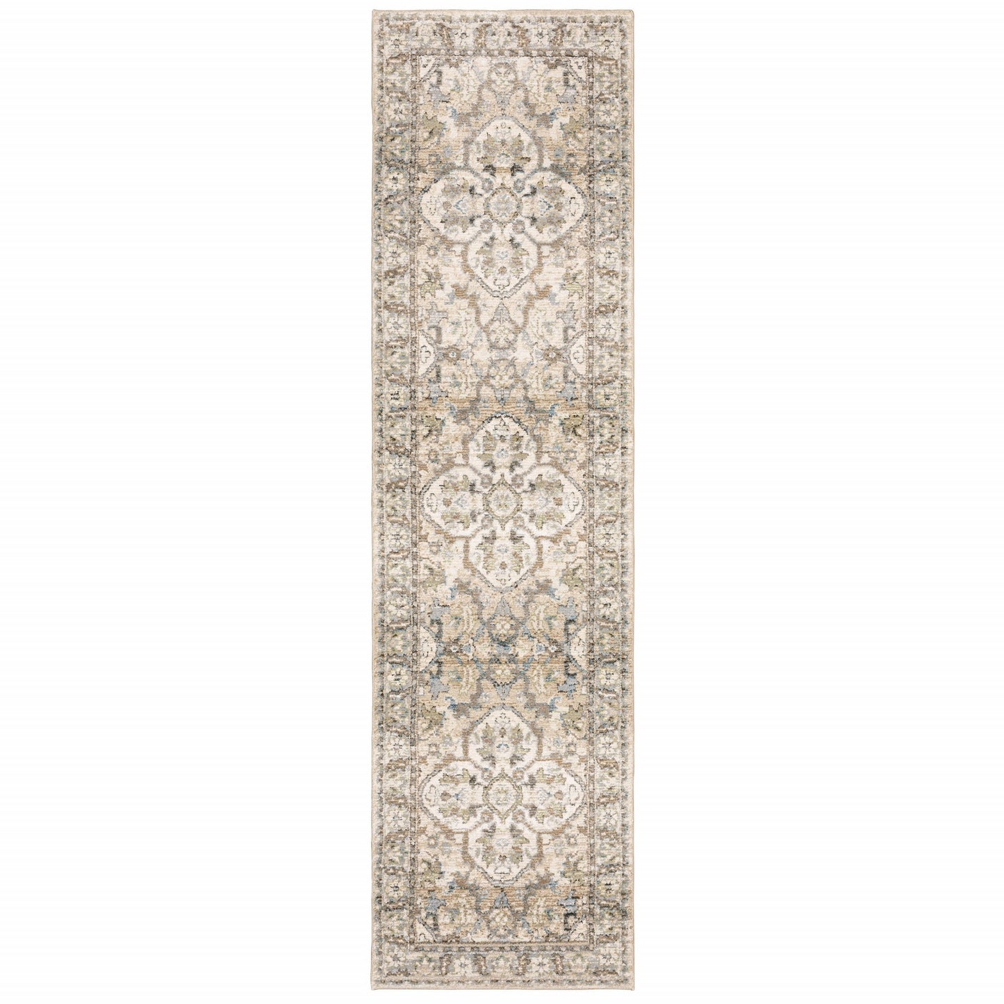 9' X 12' Beige And Ivory Medallion Area Rug