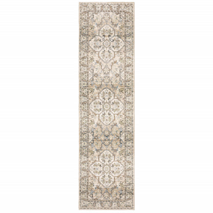 9' X 12' Beige And Ivory Medallion Area Rug