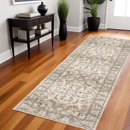 9' X 12' Beige And Ivory Medallion Area Rug