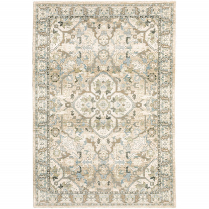 9' X 12' Beige And Ivory Medallion Area Rug