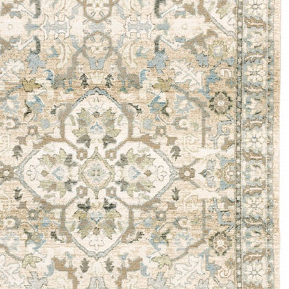 9' X 12' Beige And Ivory Medallion Area Rug