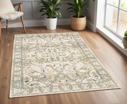 9' X 12' Beige And Ivory Medallion Area Rug