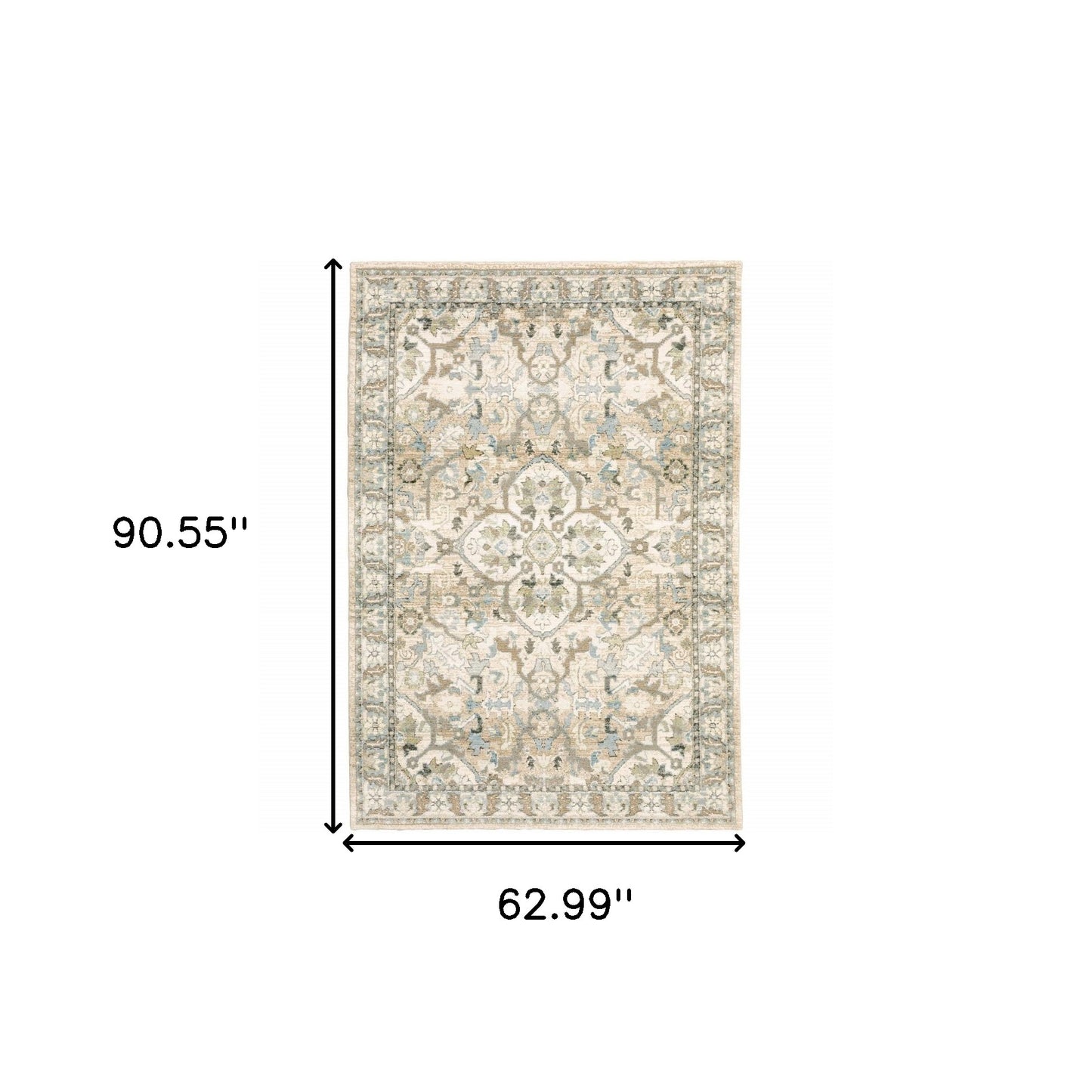 9' X 12' Beige And Ivory Medallion Area Rug