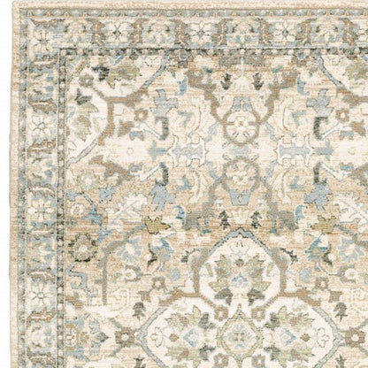 9' X 12' Beige And Ivory Medallion Area Rug