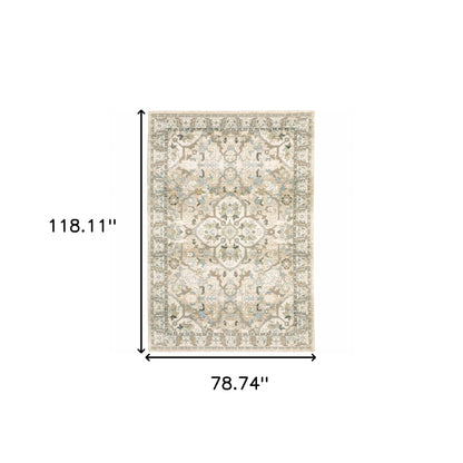 9' X 12' Beige And Ivory Medallion Area Rug