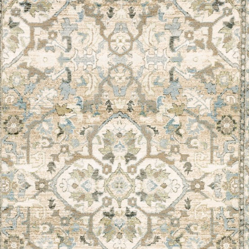 9' X 12' Beige And Ivory Medallion Area Rug