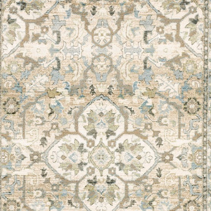 9' X 12' Beige And Ivory Medallion Area Rug