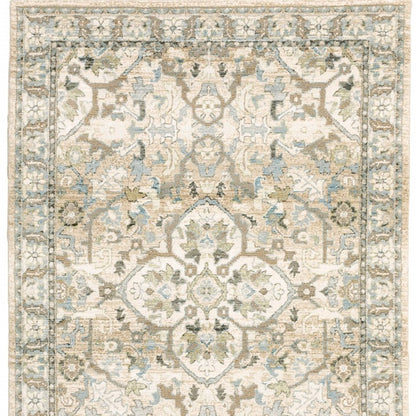 9' X 12' Beige And Ivory Medallion Area Rug