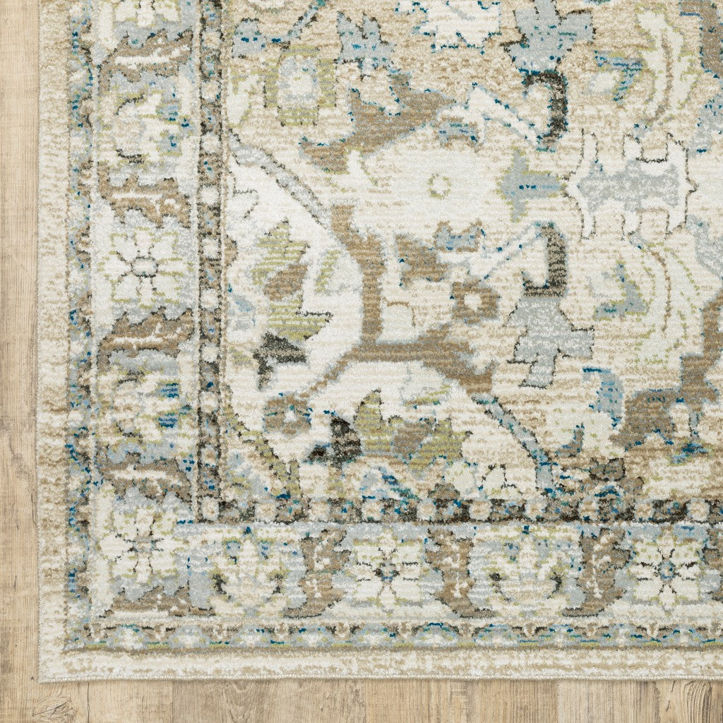 9' X 12' Beige And Ivory Medallion Area Rug