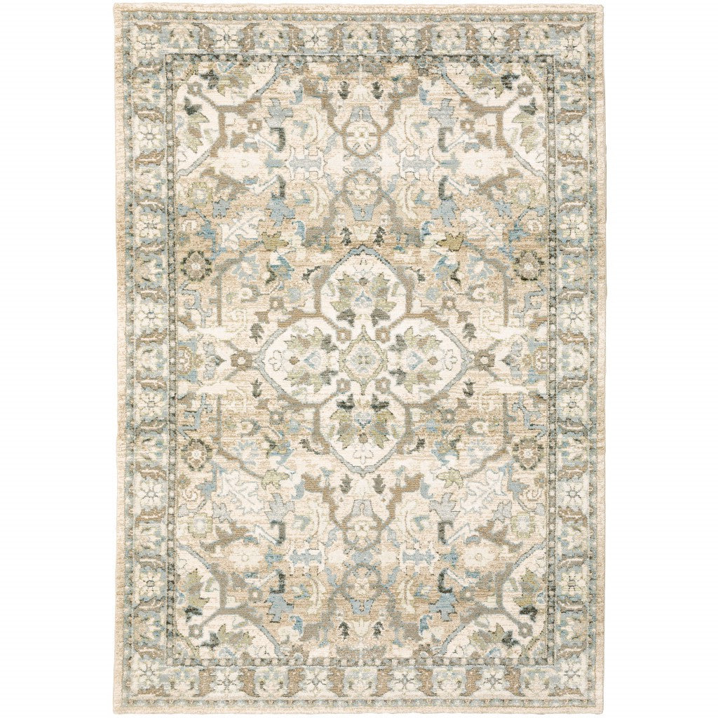 9' X 12' Beige And Ivory Medallion Area Rug