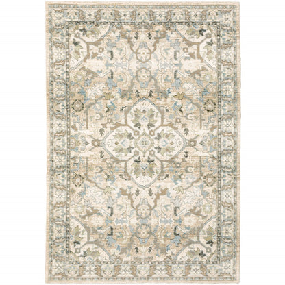 9' X 12' Beige And Ivory Medallion Area Rug